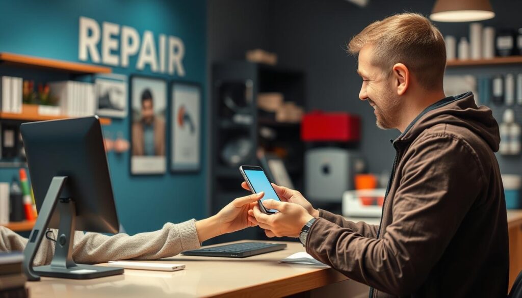 Zufriedene Kunden bei der Handy Reparatur Zufriedene Kunden bei der Handy Reparatur