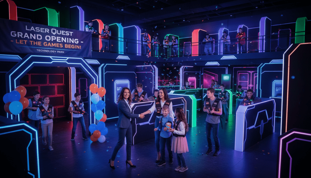 Erfolgreiche Lasertag Arena Geschäftseröffnung mit zufriedenen Kunden Erfolgreiche Lasertag Arena Geschäftseröffnung mit zufriedenen Kunden